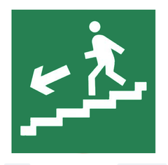 Знак Напрямок до евакуаційного виходу по сходах вниз наліво