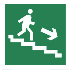 Знак Напрямок до евакуаційного виходу по сходах вниз направо