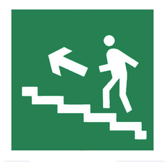 Знак Напрямок до евакуаційного виходу по сходах вгору наліво